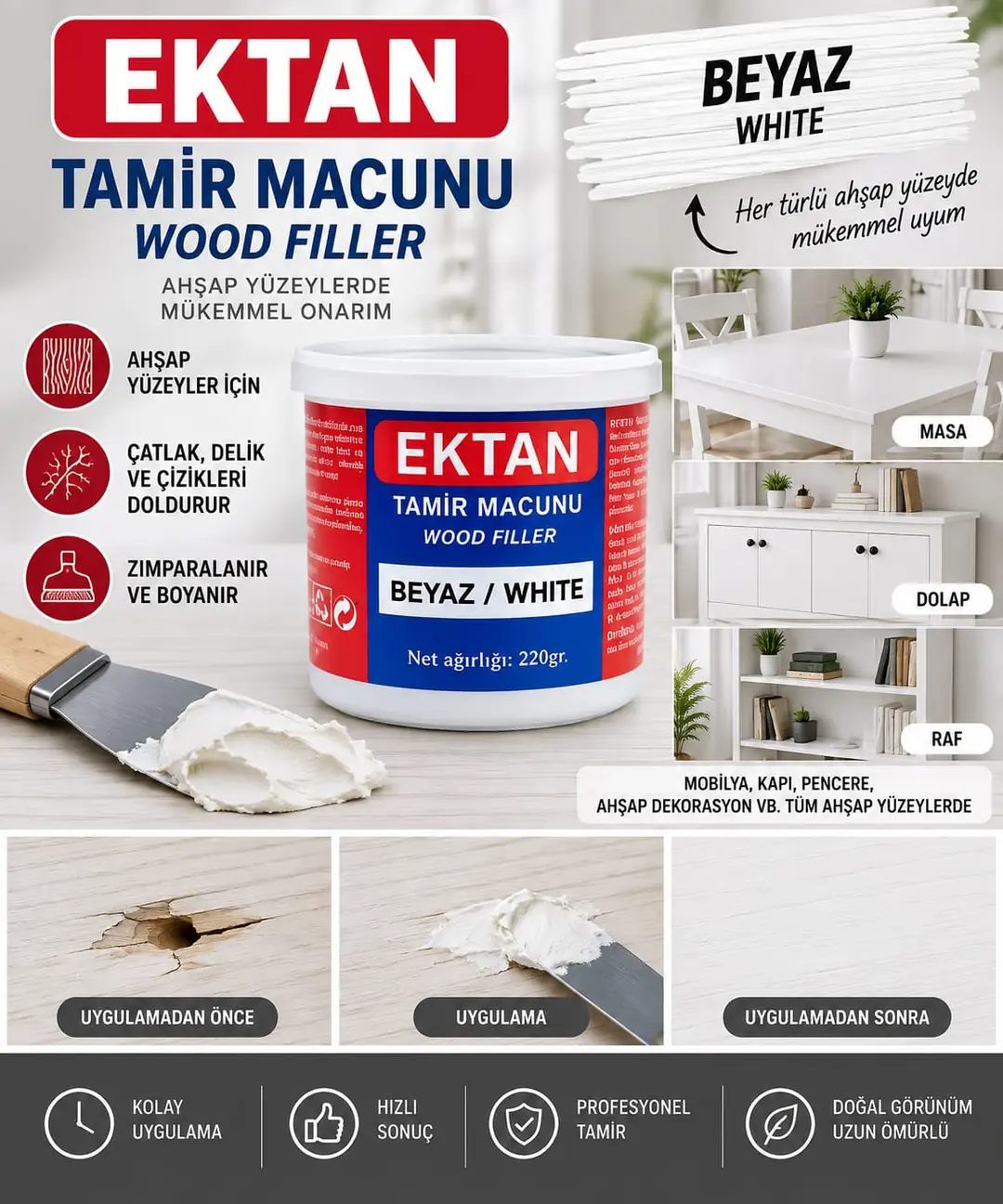 BALKAN MOBİLYA TAMİR MACUNU BEYAZ