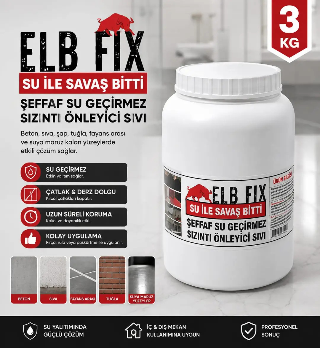 ELBİFİX 3KG ŞEFFAF SU GEÇİRMEZ SIZINTI ÖNLEYİCİ SIVI