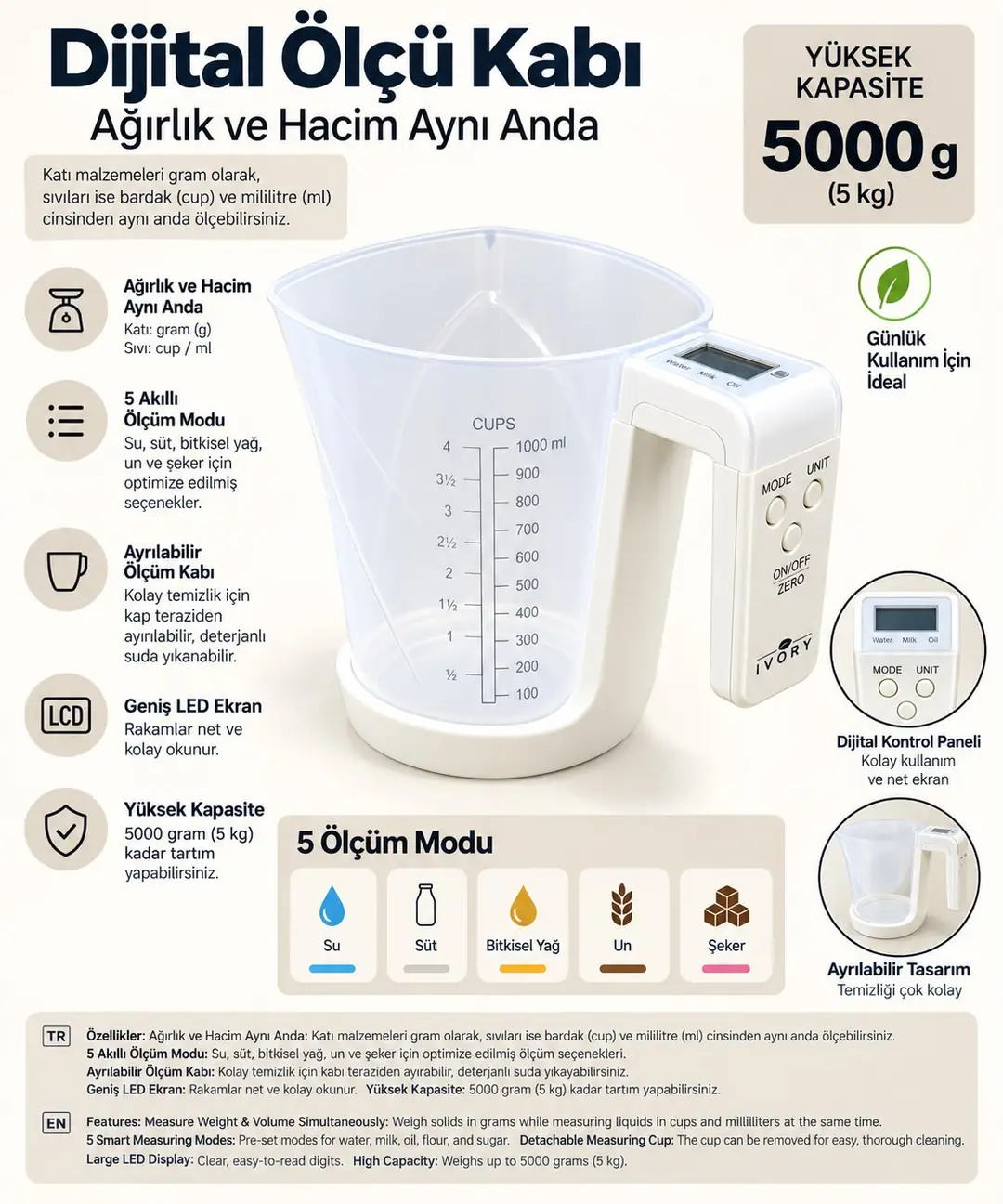 BENNA IVORY ELEKTRONİK MUTFAK TERAZİSİ TRZ134