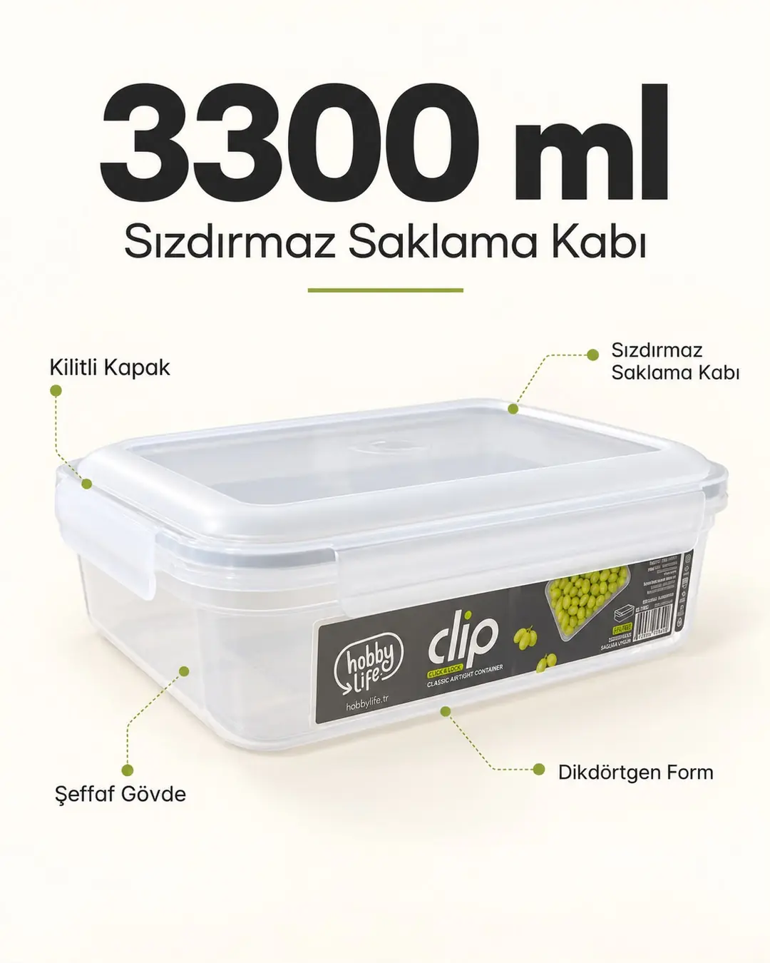 HOBBY LİFE CLİP KLASİK SIZDIRMAZ SAKLAMA 3300ML 02 1904