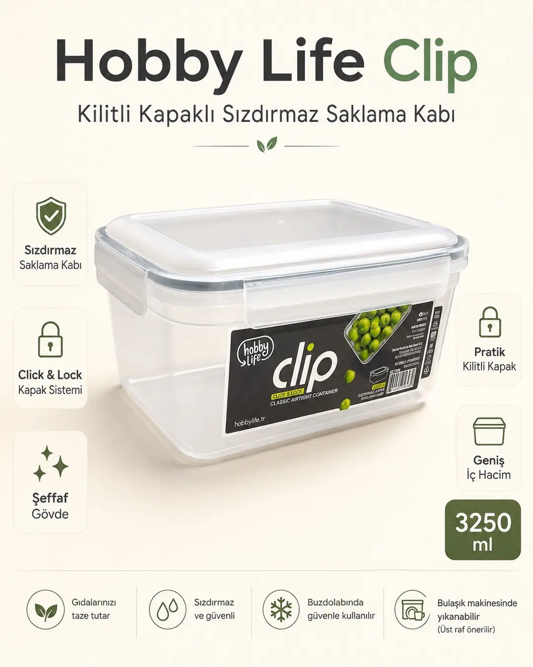 HOBBY LİFE CLİP KLASİK SIZDIRMAZ SAKLAMA 3250ML 02 1908