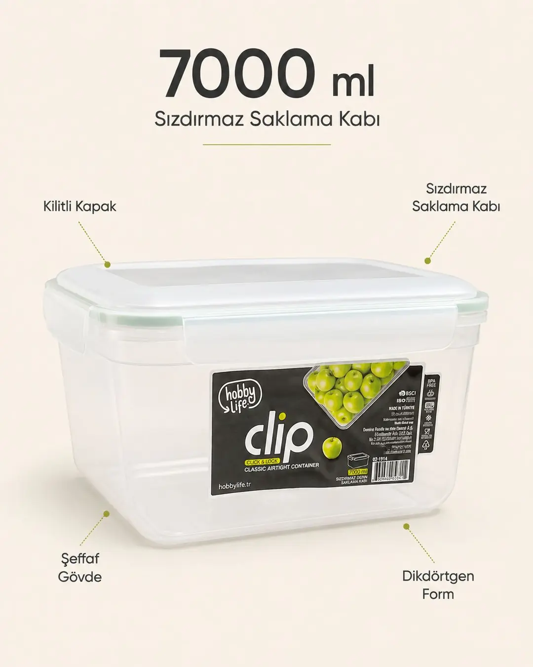 HOBBY LİFE CLİP KLASİK SIZDIRMAZ SAKLAMA 7000ML 02 1914