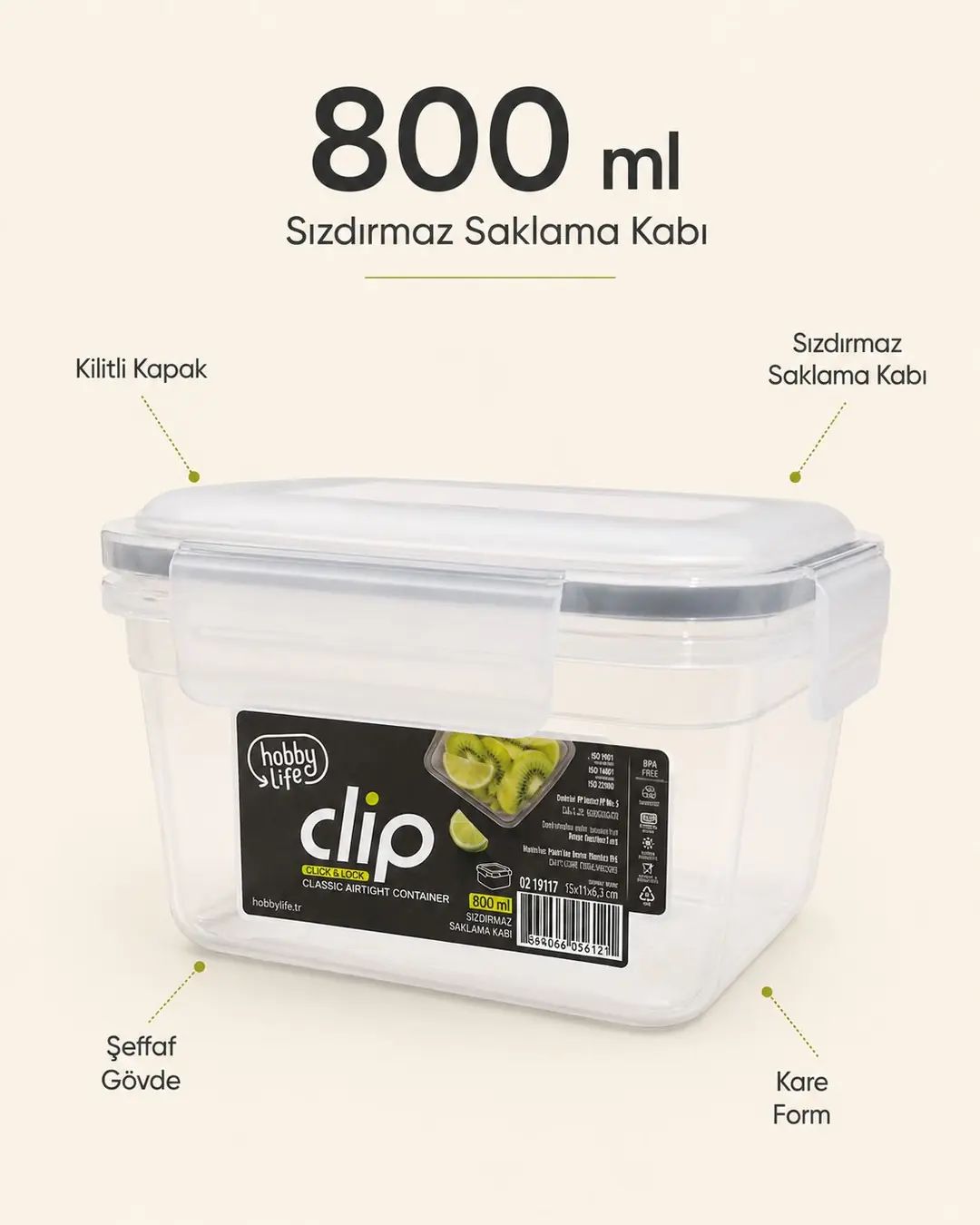 HOBBY LİFE CLİP KLASİK SIZDIRMAZ SAKLAMA 800ML 02 1917