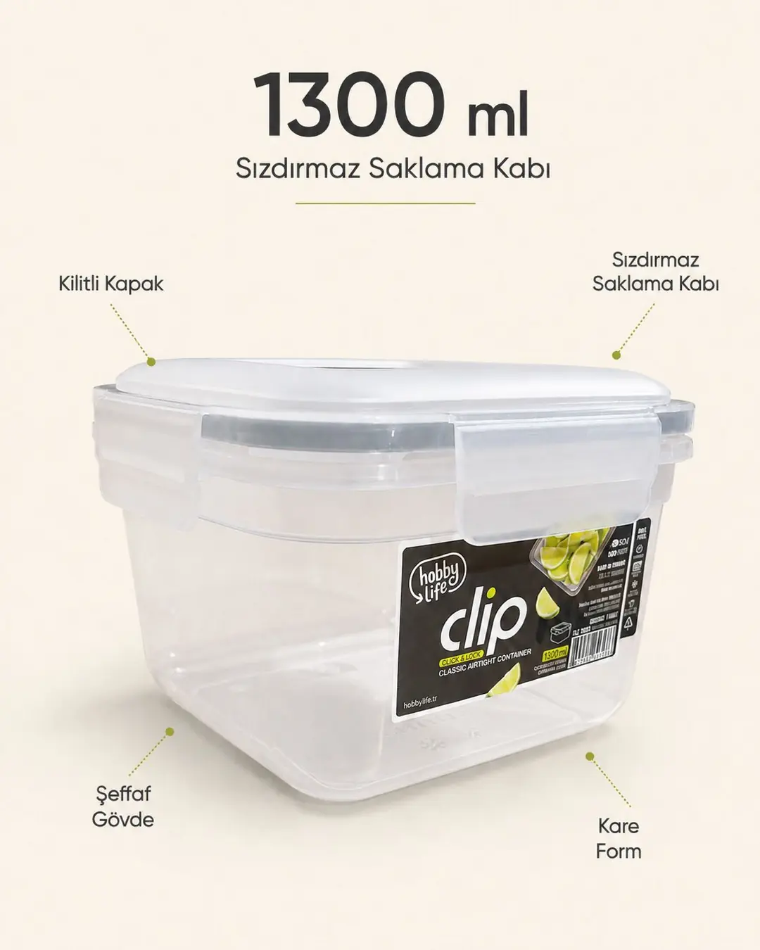 HOBBY LİFE CLİP KLASİK SIZDIRMAZ SAKLAMA 1300ML 02 1922