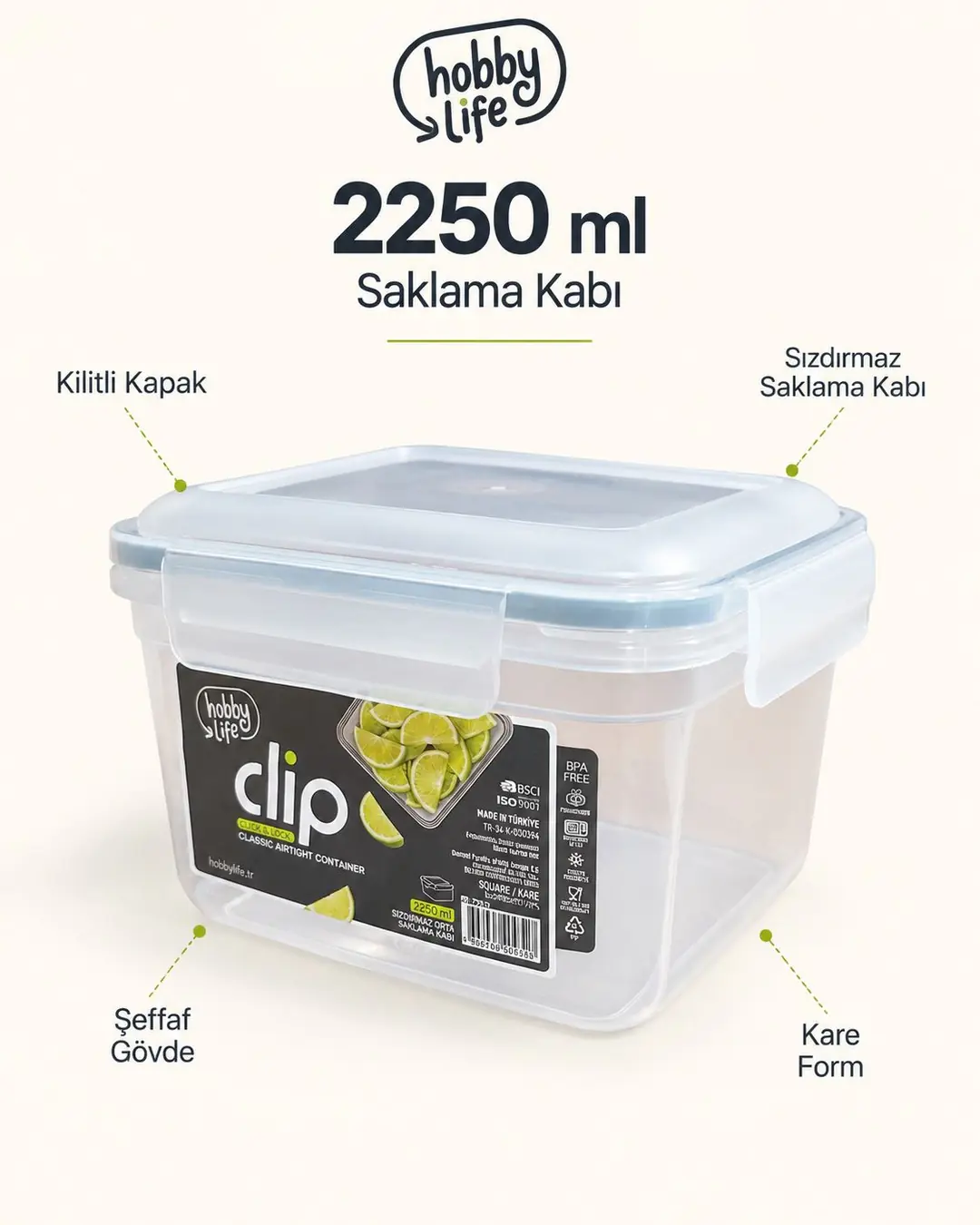HOBBY LİFE CLİP KLASİK SIZDIRMAZ SAKLAMA 2250ML 02 1923