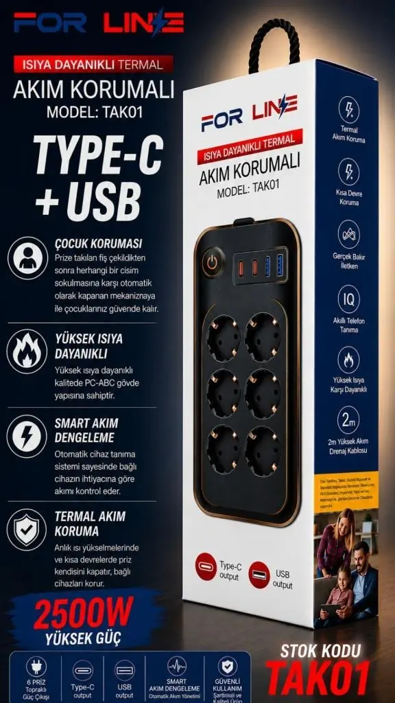 OLGUN FOR LINE AKIM KORUMALI PRİZ 6LI