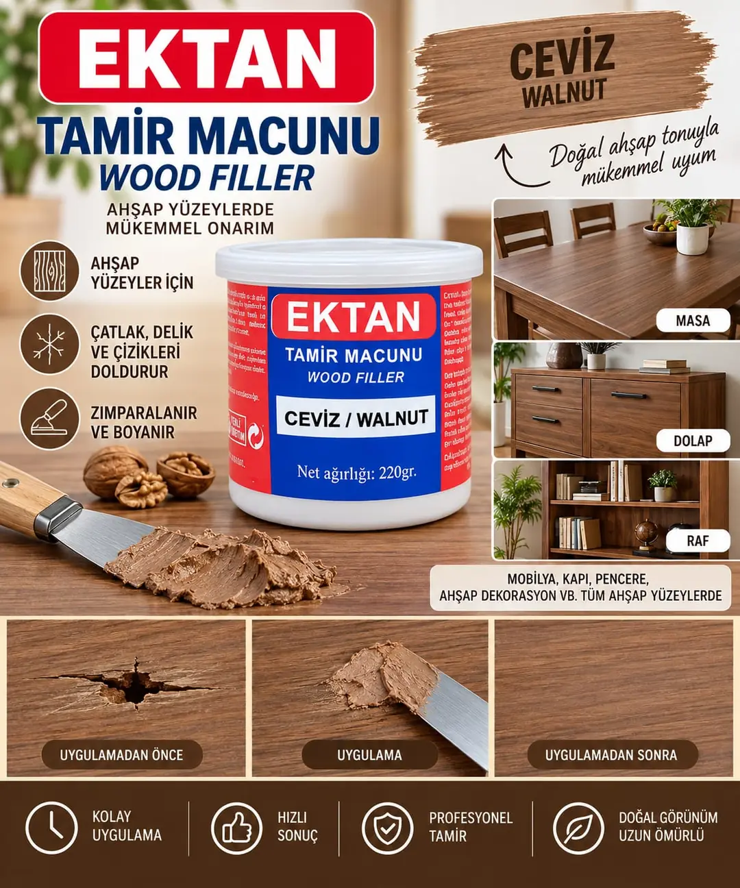 BALKAN MOBİLYA TAMİR MACUNU CEVİZ