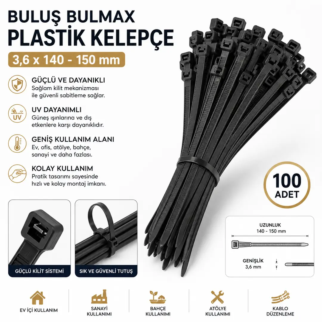 [117491] BULUŞ BULMAX PLASTİK KELEPÇE 3,6X140-150