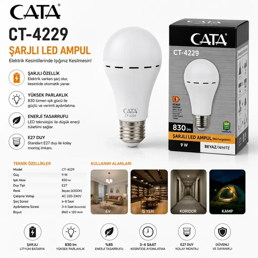 [127293] OLGUN CATA ŞARJLI LED AMPÜL CT-4229