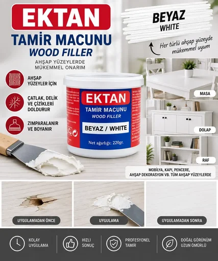 [133297] BALKAN MOBİLYA TAMİR MACUNU BEYAZ