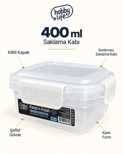 [160645] HOBBY LİFE 400ML KEEPNFRESH KARE SIĞ SIZDIRMAZ SAKLAMA 021716